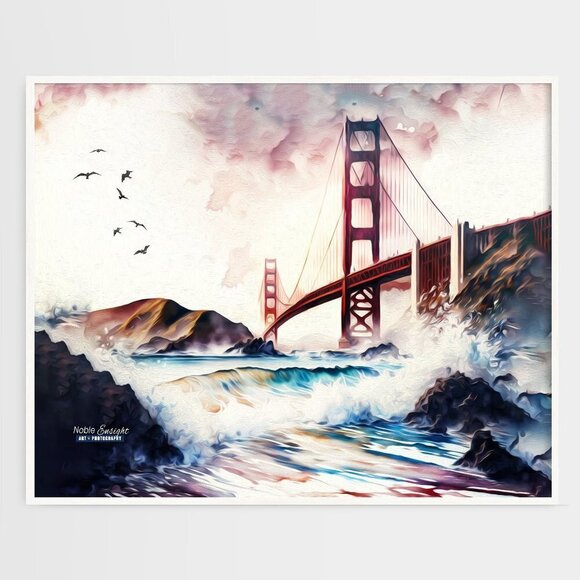 20x30 Golden Gate Bridge Fantasy Art Watercolor Oil Painting Poster - Picture 7 of 8